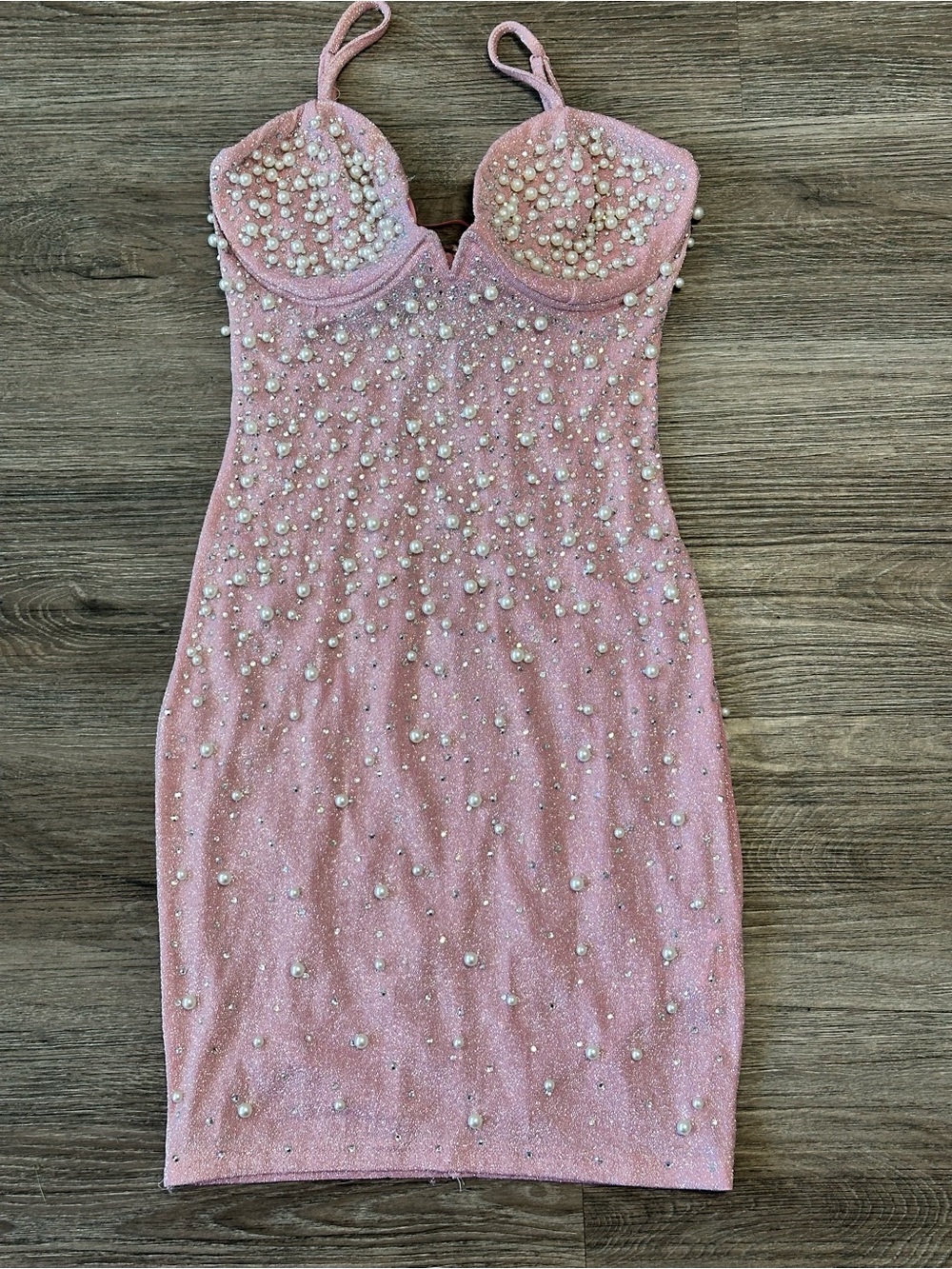 Fashion Nova Pink Pearl-Embellished Mini Dress